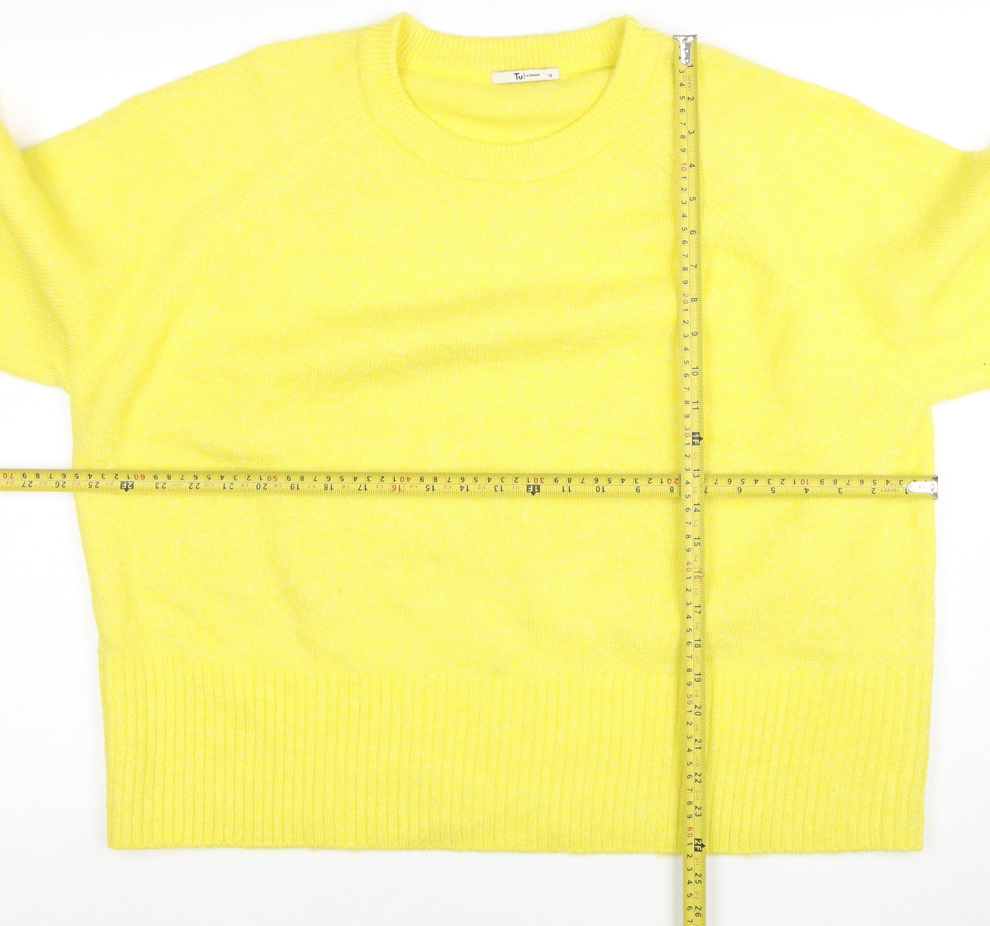 Tu Women's Yellow Crew Neck Knit Jumper Size 18 Relaxed Fit