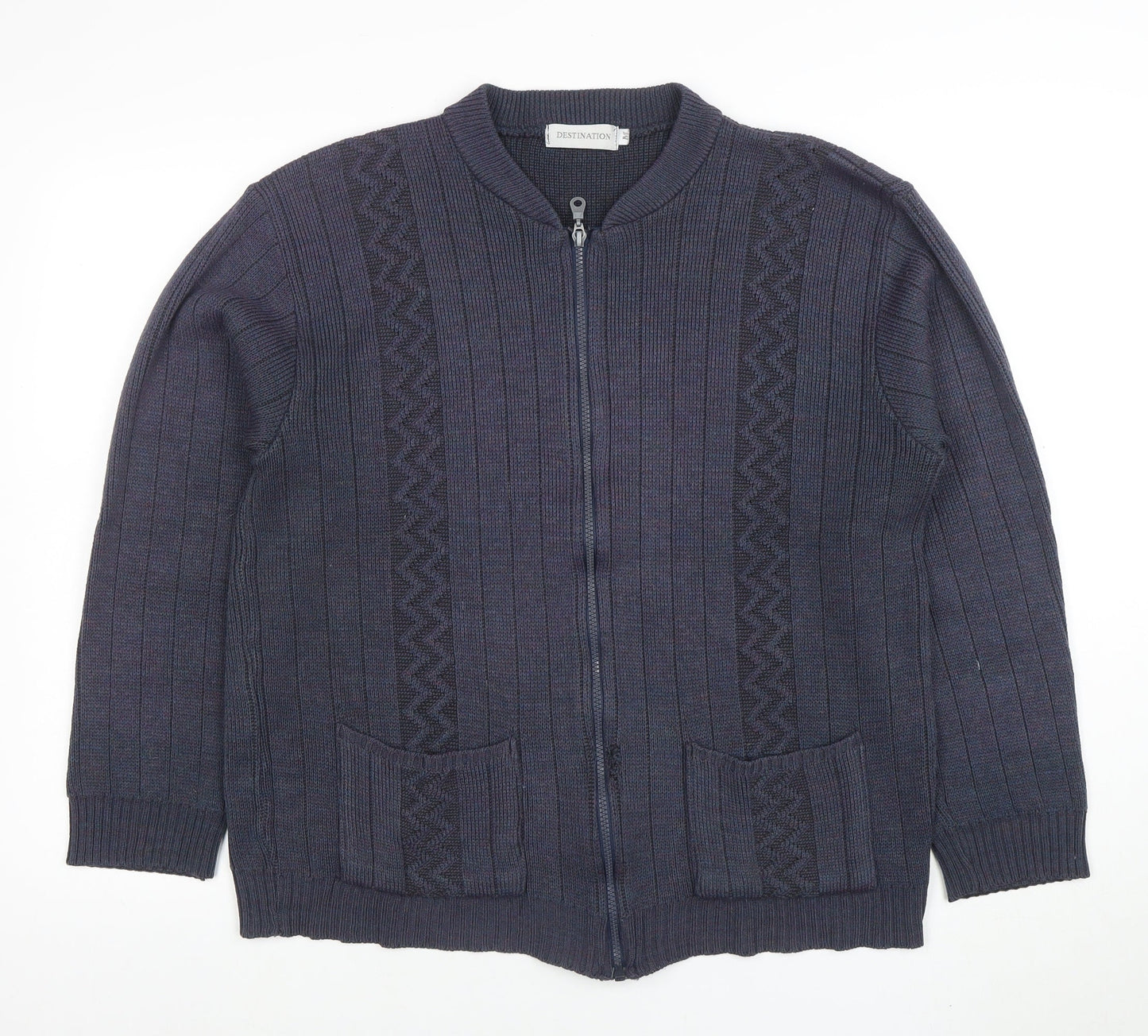 Destination Womens Blue Full Zip Knit Jumper Size M