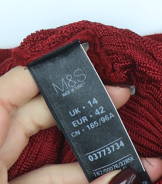 Marks and Spencer Women Red Long Sleeve Open Knit Cardigan Size 14