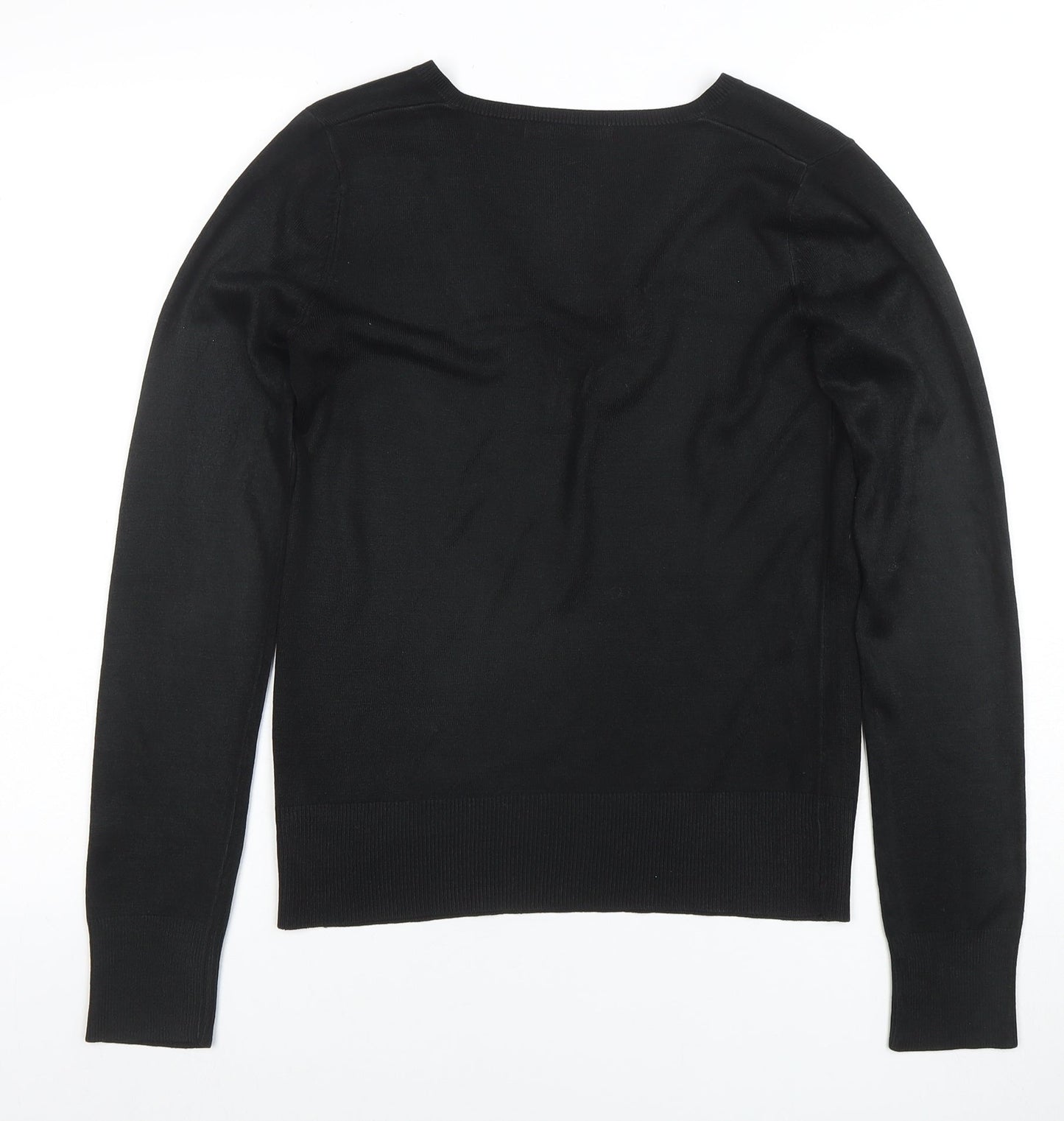 Next Essentials Women's Black Acrylic V-Neck Long Sleeve Jumper Size 10