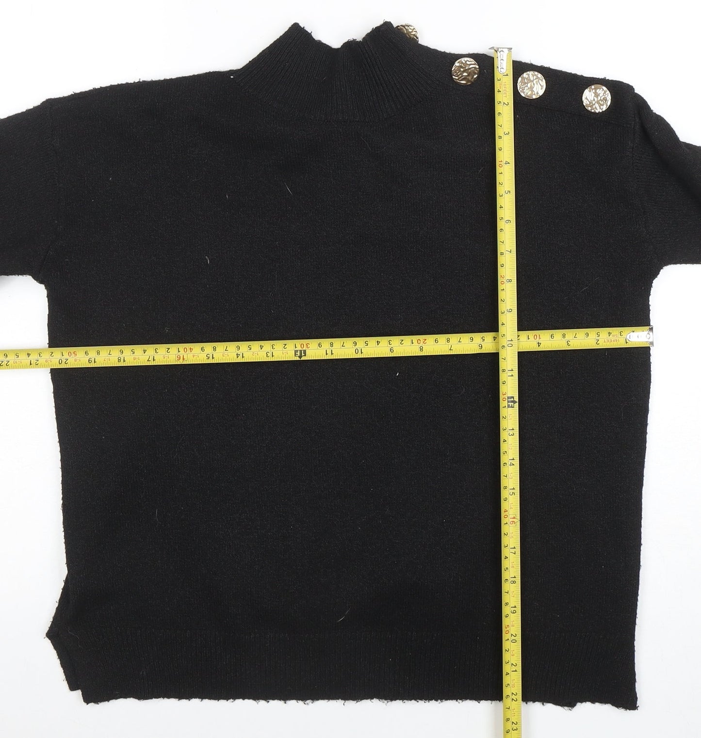 Bluoltre Women’s Black Mock Neck Button Detail Pullover Jumper Size S