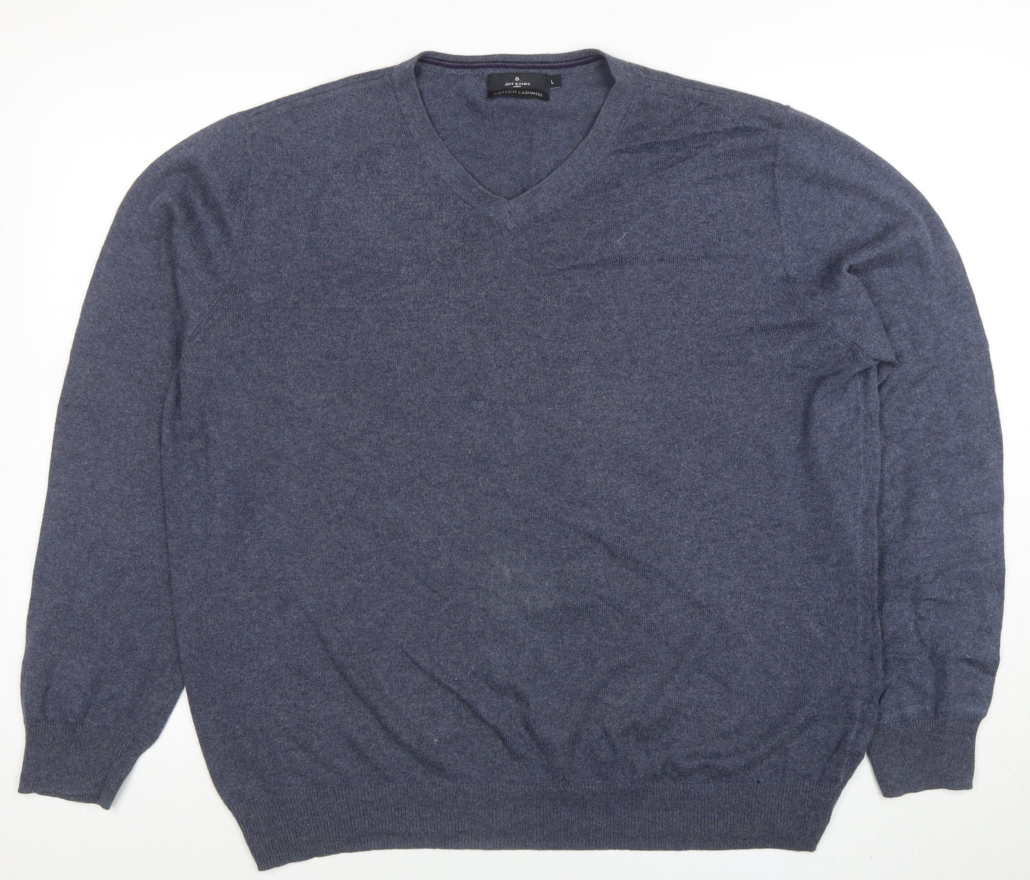 Jeff Banks Men's Blue Cotton Cashmere V-Neck Jumper Size L