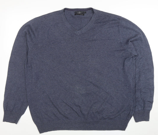 Jeff Banks Men's Blue Cotton Cashmere V-Neck Jumper Size L