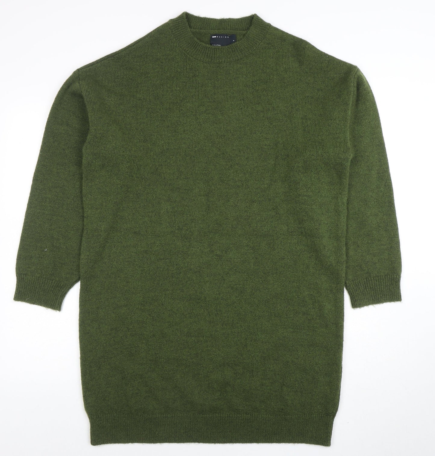 ASOS DESIGN Women Green 8-10 Knit Jumper Dress Crew Neck
