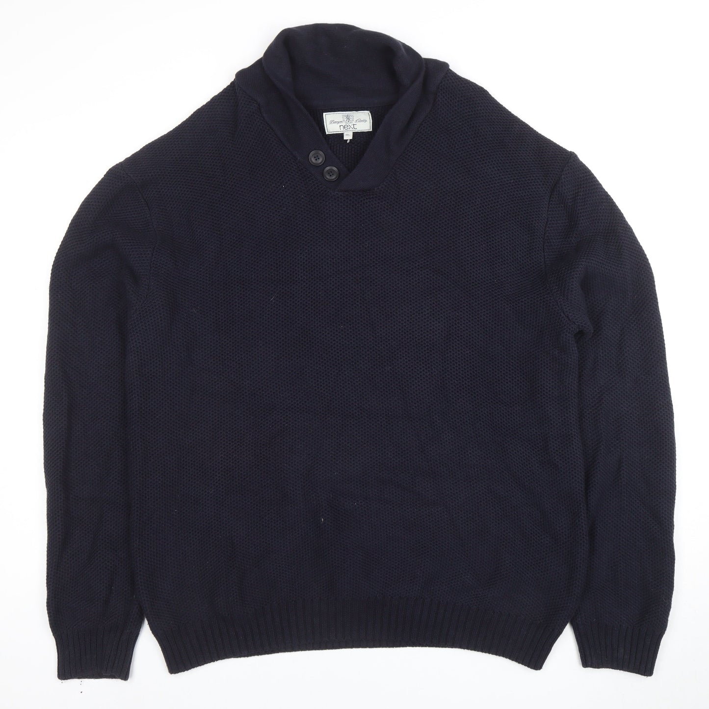 Next Men’s Blue 2XL Cotton Shawl Collar Waffle Knit Jumper