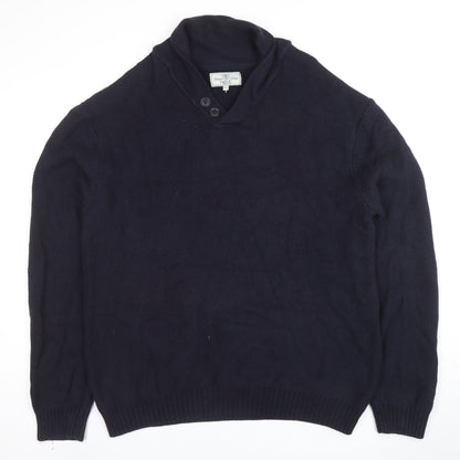 Next Men’s Blue 2XL Cotton Shawl Collar Waffle Knit Jumper