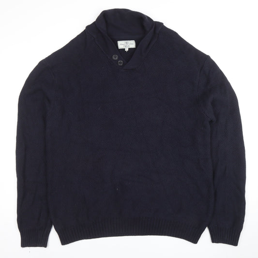 Next Men’s Blue 2XL Cotton Shawl Collar Waffle Knit Jumper