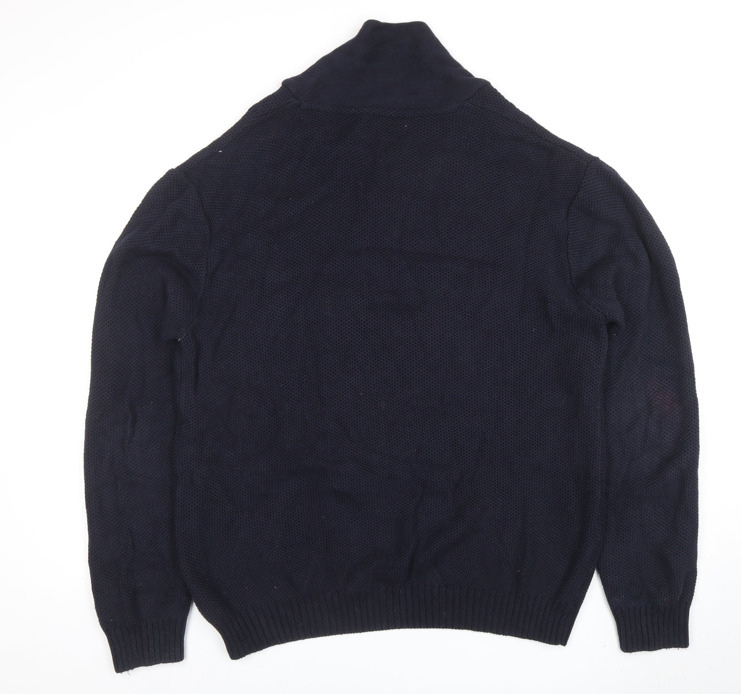 Next Men’s Blue 2XL Cotton Shawl Collar Waffle Knit Jumper