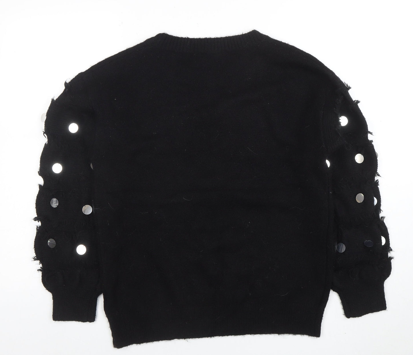 Wild Flower Womens Black Sequin Sleeve Pullover Jumper Size S