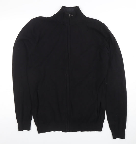 Broken Standard Men's Black Full Zip High Neck Cotton Blend Jumper M
