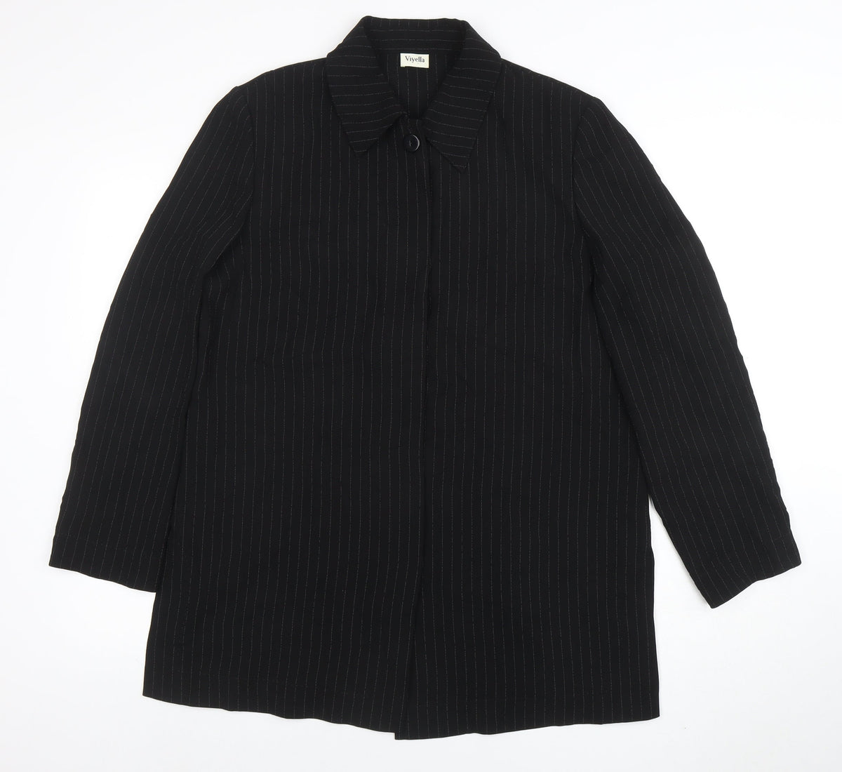 Viyella Women Black Pinstripe Long Sleeve Single-Breasted Blazer UK14