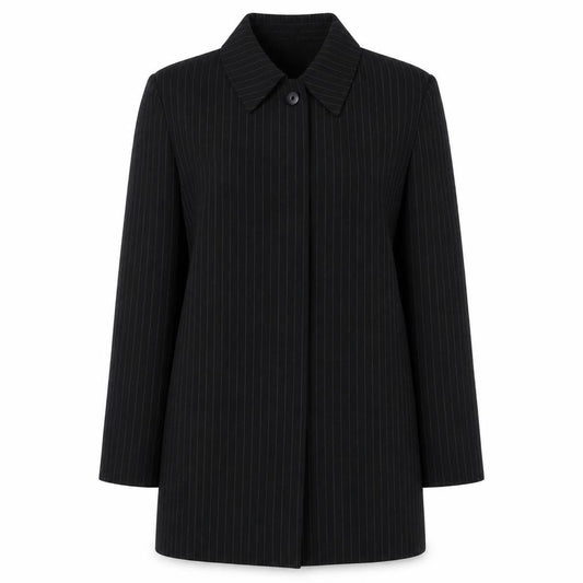 Viyella Women Black Pinstripe Long Sleeve Single-Breasted Blazer UK14