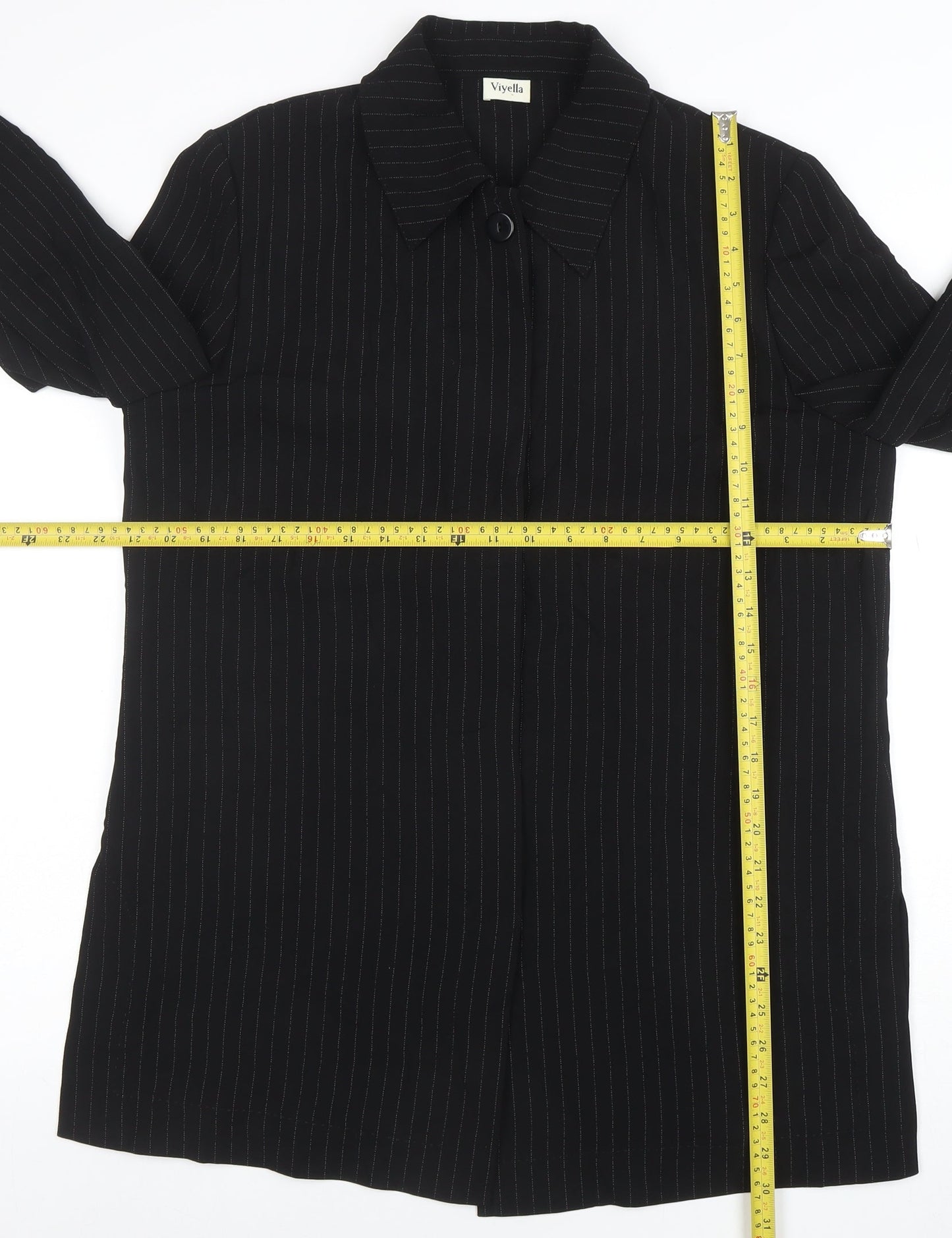 Viyella Women Black Pinstripe Long Sleeve Single-Breasted Blazer UK14