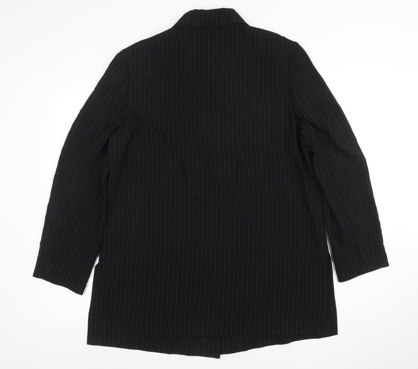 Viyella Women Black Pinstripe Long Sleeve Single-Breasted Blazer UK14