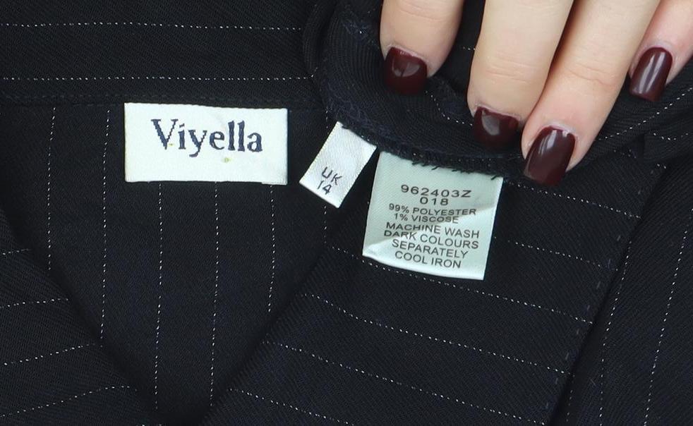 Viyella Women Black Pinstripe Long Sleeve Single-Breasted Blazer UK14