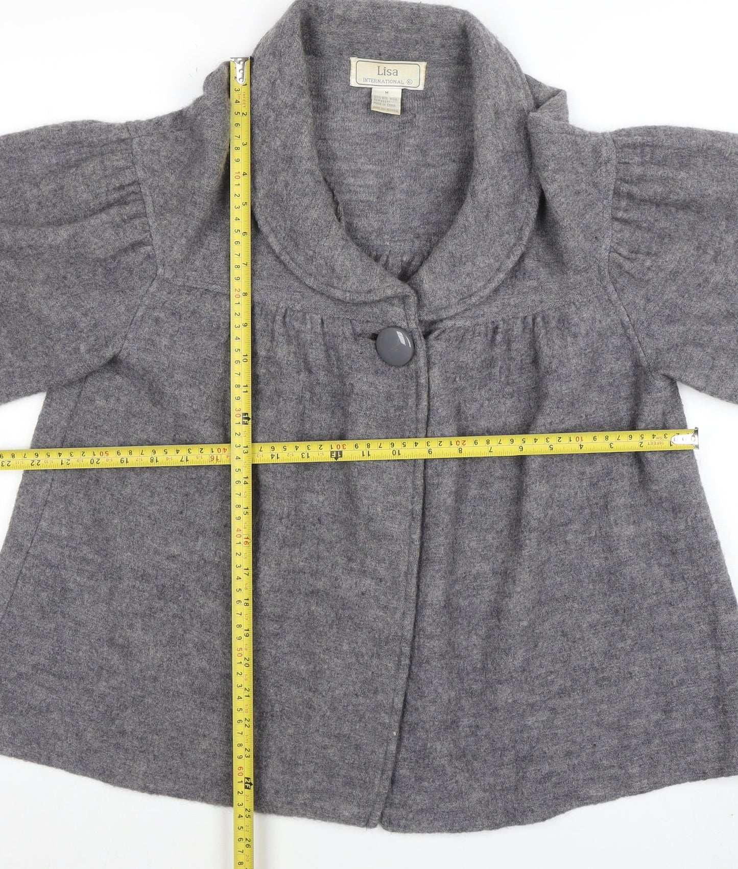 Lisa International Women Grey Wool Short Jacket M