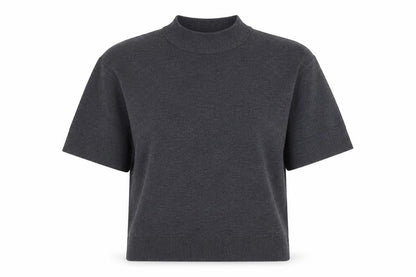 Front view of French Connection Women's Grey Mock Neck Short Sleeve jumper M