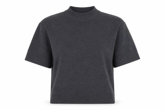 Front view of French Connection Women's Grey Mock Neck Short Sleeve jumper M