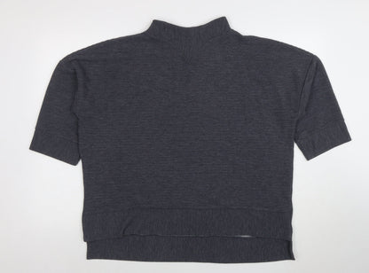 Close-up detail of French Connection Women's Grey Mock Neck Short Sleeve jumper M