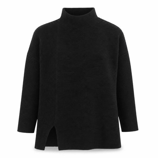 Front view of French Connection Women's Black Knit Mock Neck Tunic Top, size S