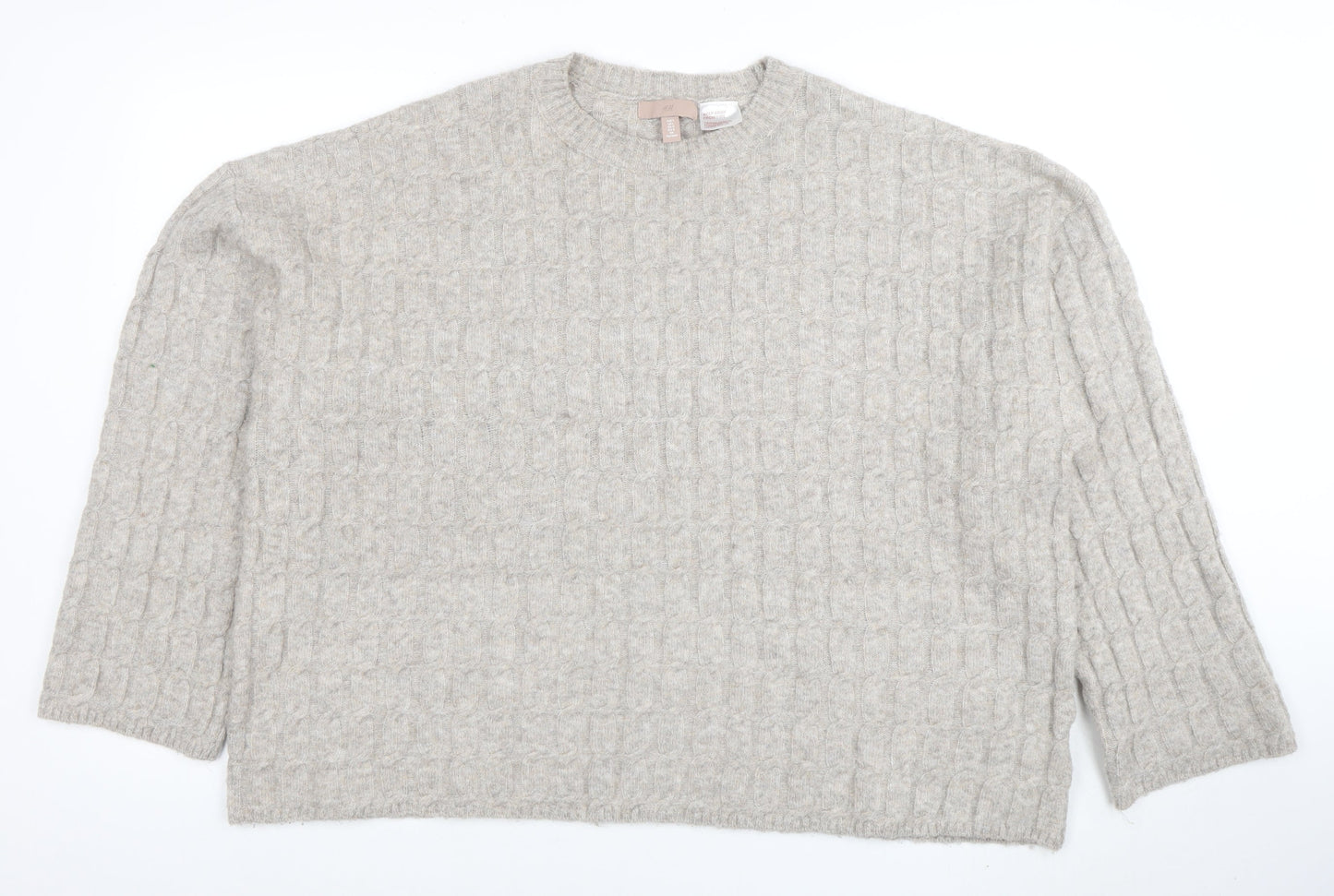 H&M Women’s Beige Wool Blend Cable-Knit Jumper Size 14