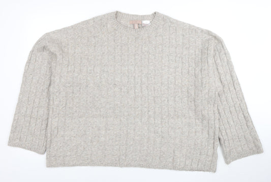 H&M Women’s Beige Wool Blend Cable-Knit Jumper Size 14