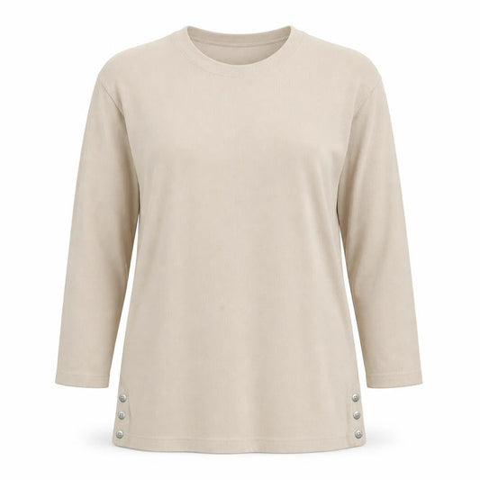 South Lodge Women's Beige Long Sleeve Button T-Shirt M