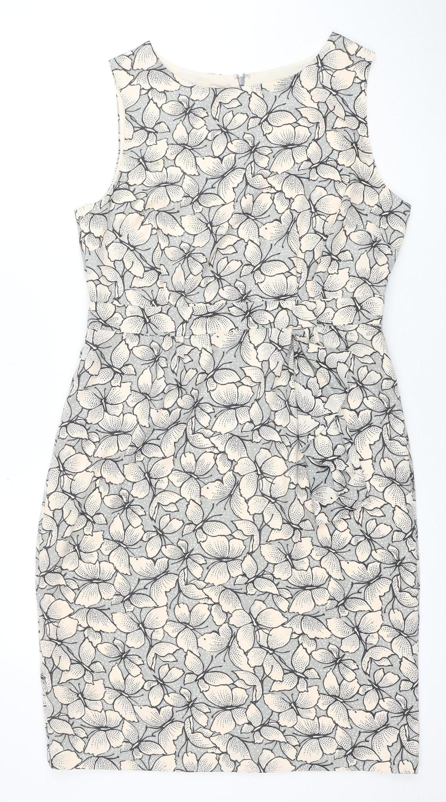 Monsoon Women’s Beige Floral Sheath Knee Length Dress Size 14