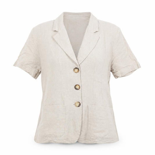Charlotte Halton Beige Linen Blend Short Sleeve Blazer UK 10
