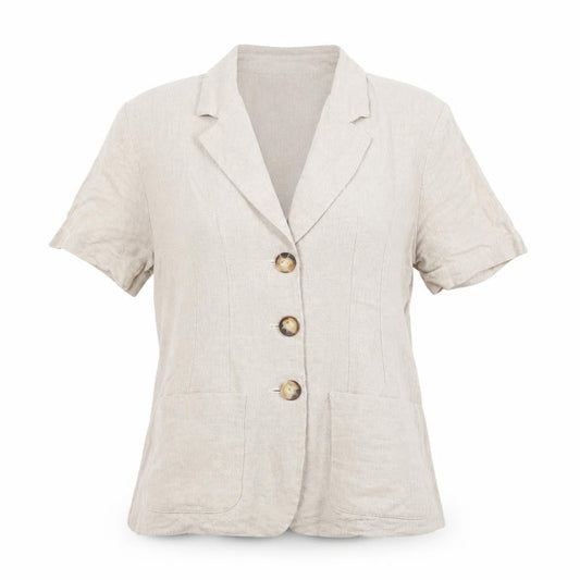 Charlotte Halton Beige Linen Blend Short Sleeve Blazer UK 10