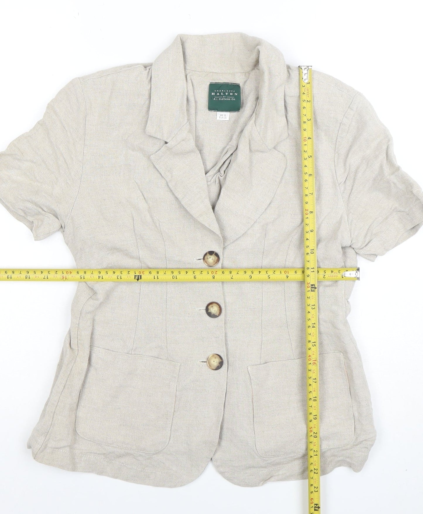 Charlotte Halton Beige Linen Blend Short Sleeve Blazer UK 10