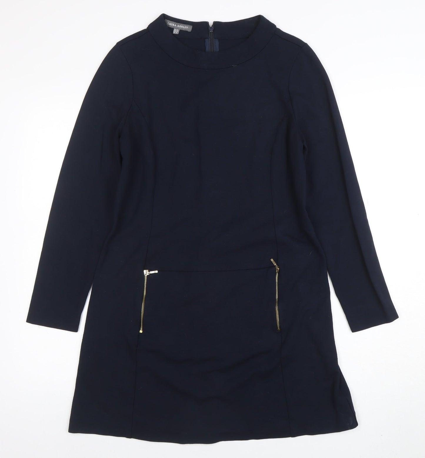 Laura Ashley Women’s Blue Shift Dress UK 14 Long Sleeve Zip Detail
