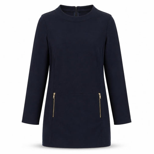 Laura Ashley Women’s Blue Shift Dress UK 14 Long Sleeve Zip Detail