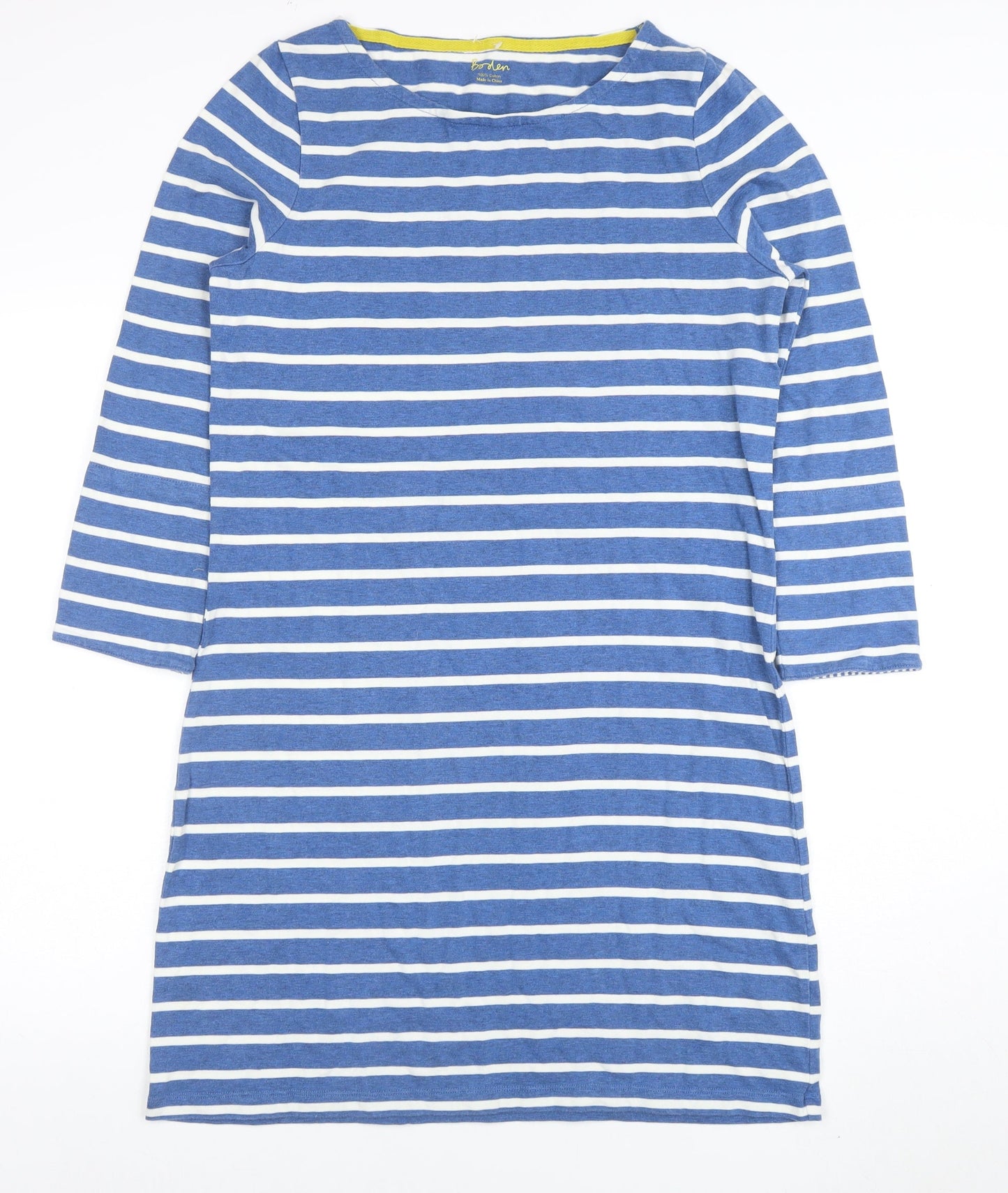 Boden Women Blue Striped 3/4 Sleeve Cotton T-Shirt Dress Size 12