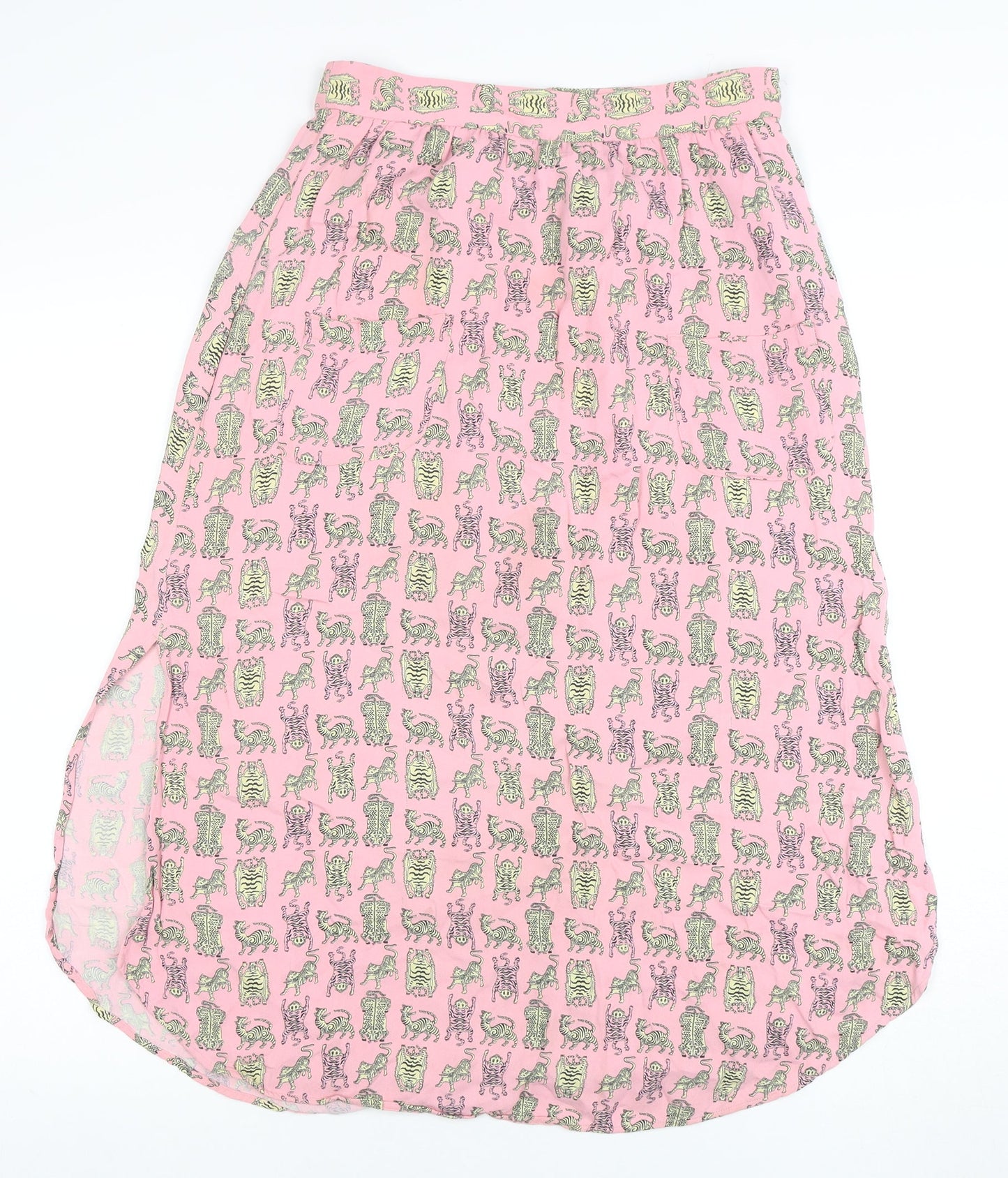 & Other Stories Women Pink Animal Print Silk Midi Bubble Skirt Size 10