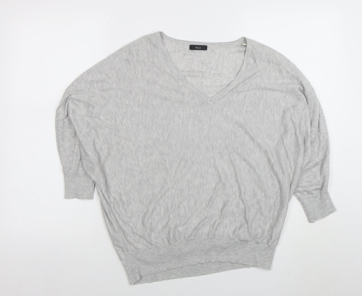 Marks and Spencer Women Grey Size 14 V-Neck Relaxed Knit Blouse