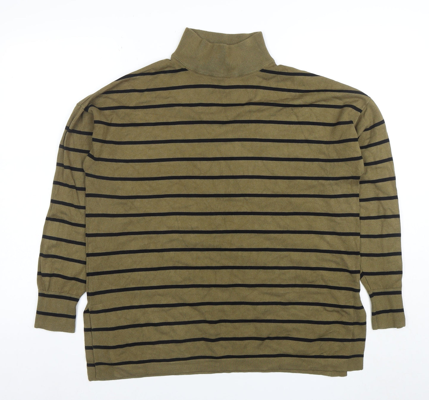 b.young Women's Green Striped Roll Neck Knit Jumper Size S