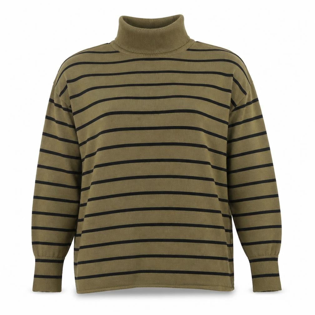 b.young Women's Green Striped Roll Neck Knit Jumper Size S