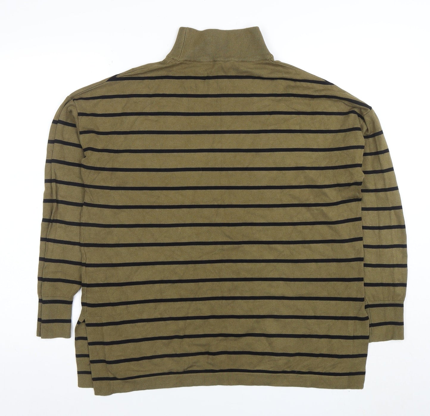 b.young Women's Green Striped Roll Neck Knit Jumper Size S