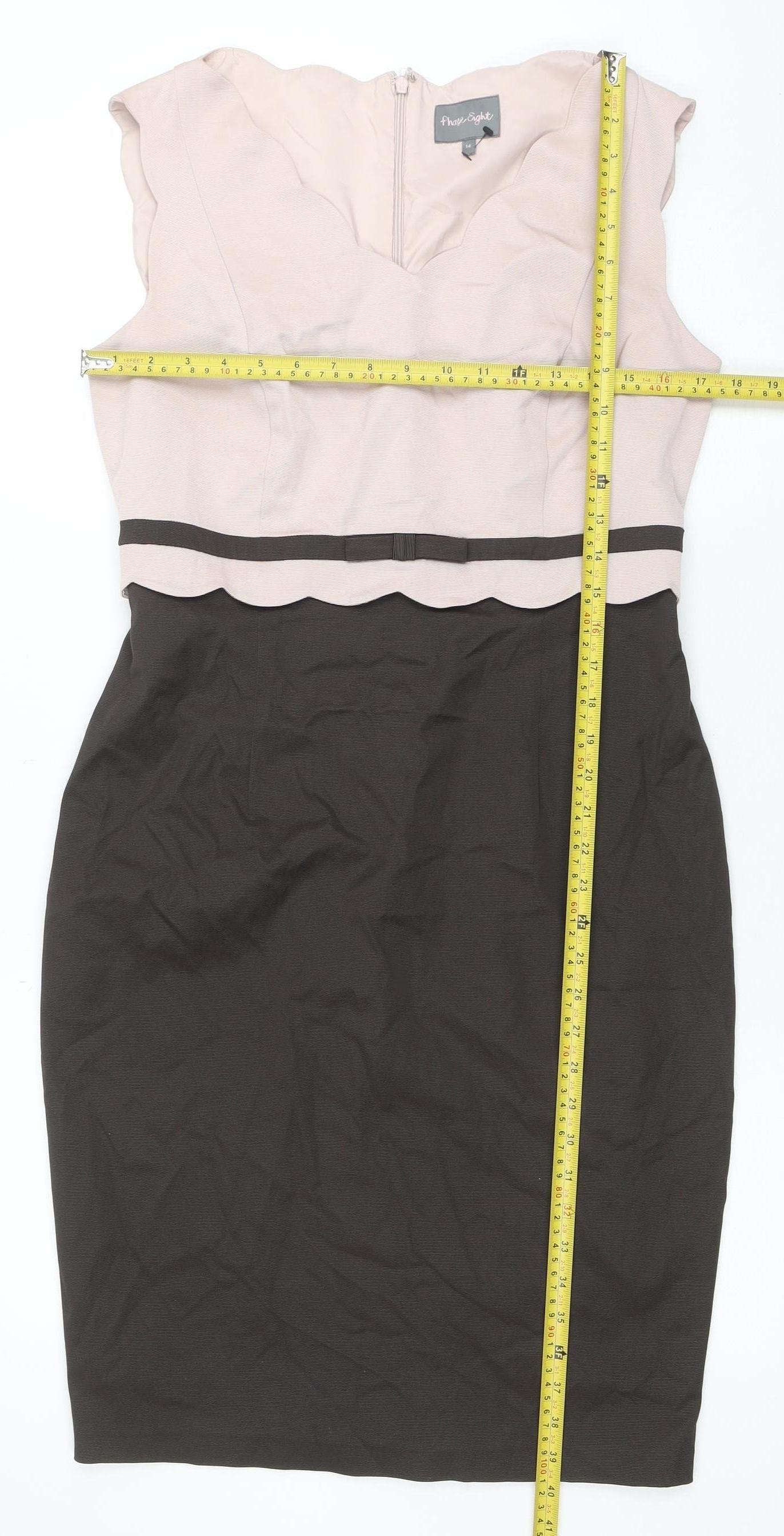 Phase Eight Women Beige Brown Sheath Dress Size 14 Formal