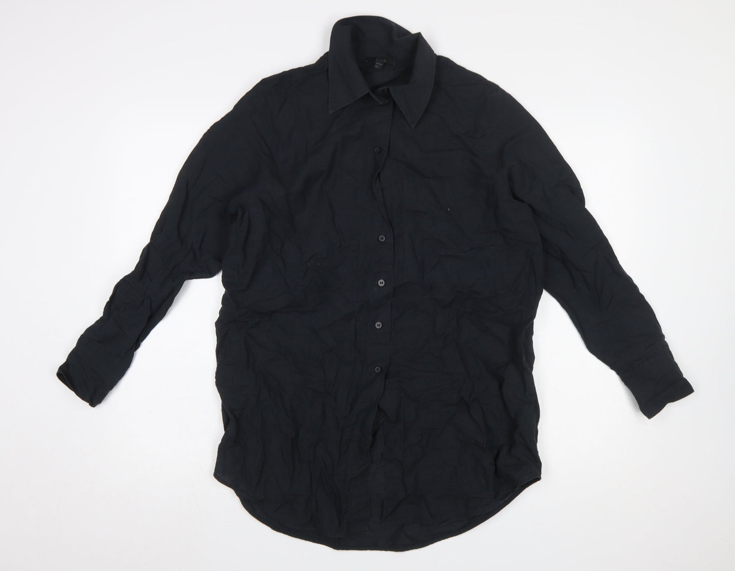 COS Women's Black Linen Cotton Long Sleeve Button-Up Shirt Size 4
