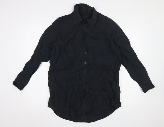 COS Women's Black Linen Cotton Long Sleeve Button-Up Shirt Size 4