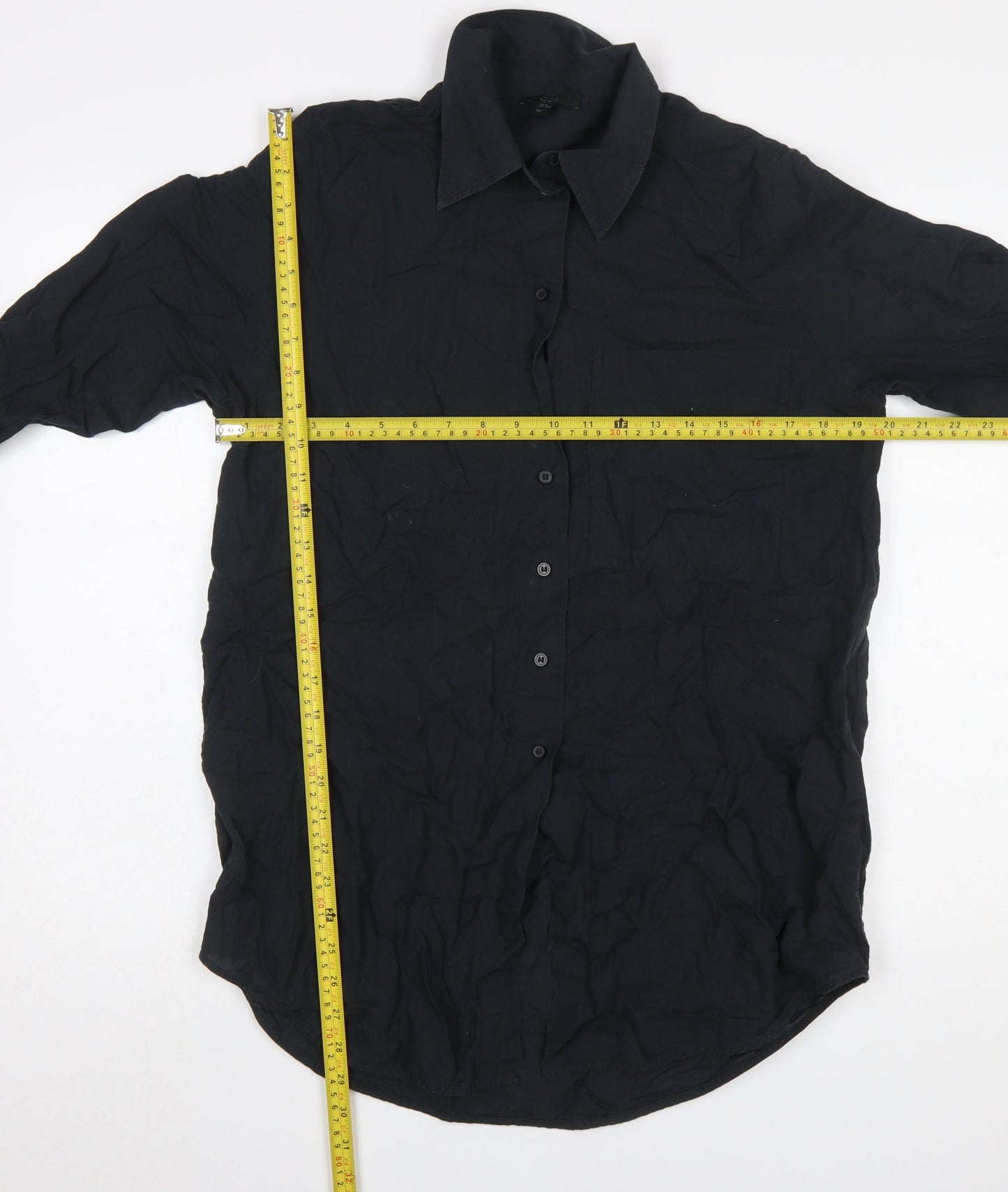 COS Women's Black Linen Cotton Long Sleeve Button-Up Shirt Size 4