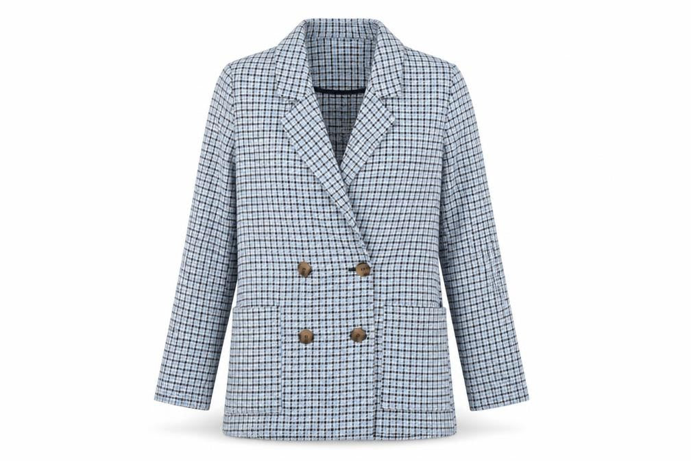 Monki Womens Blue Check Double-Breasted Blazer XS