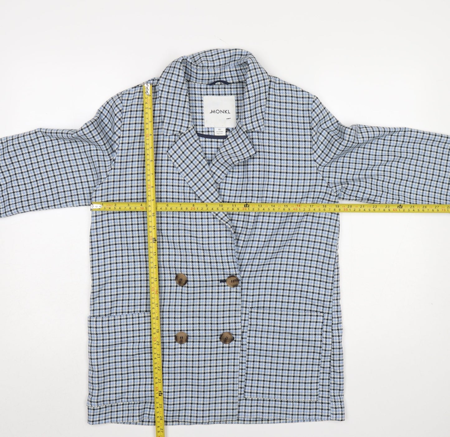 Monki Womens Blue Check Double-Breasted Blazer XS