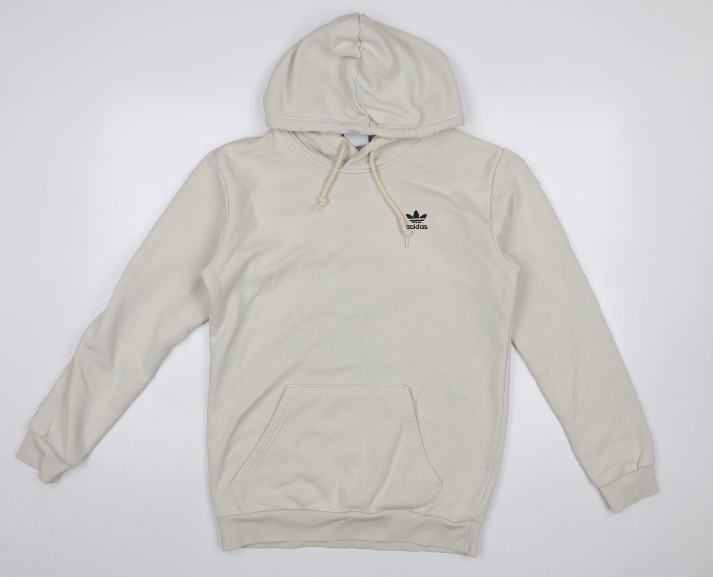 adidas Men Beige Pullover Hoodie Small Regular Fit Fleece Logo