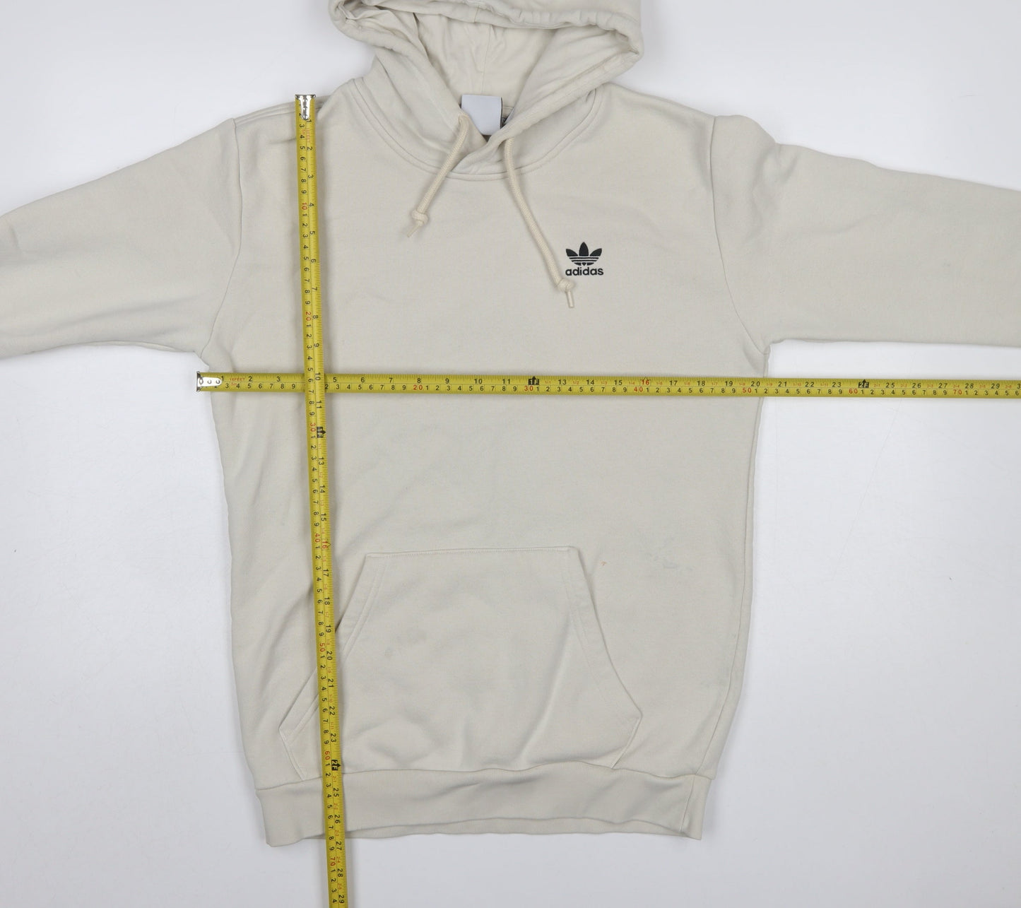 adidas Men Beige Pullover Hoodie Small Regular Fit Fleece Logo