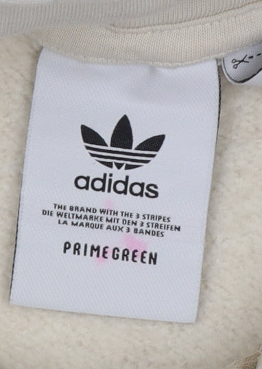 adidas Men Beige Pullover Hoodie Small Regular Fit Fleece Logo