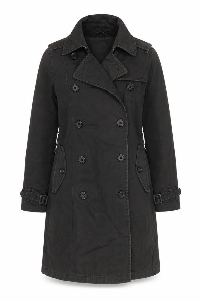 Gap Women's Black Cotton Trench Coat Size 8 Long Lined Classic Style