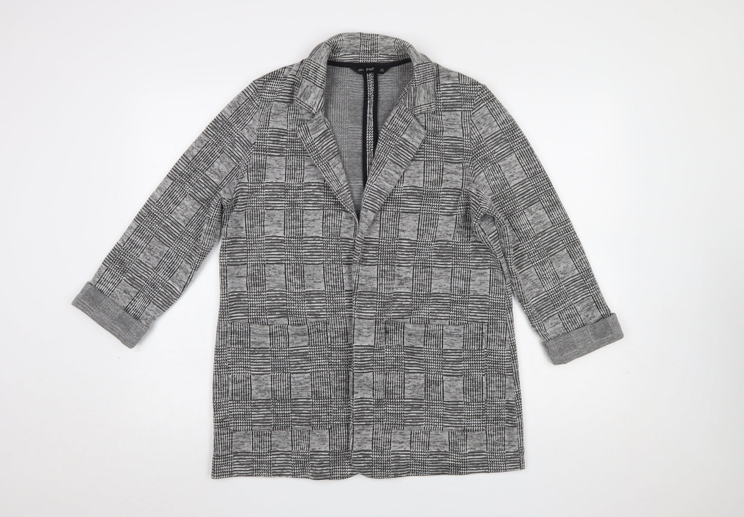 F&F Women Grey Check Single-Breasted Blazer Jacket Size 12